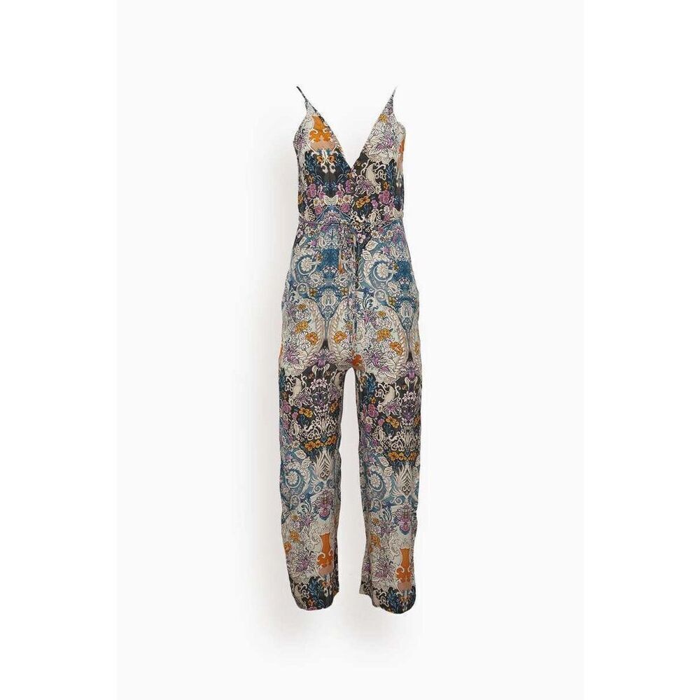 Silk Jumpsuit Printed V-Neck Spaghetti Strap - Multicolor